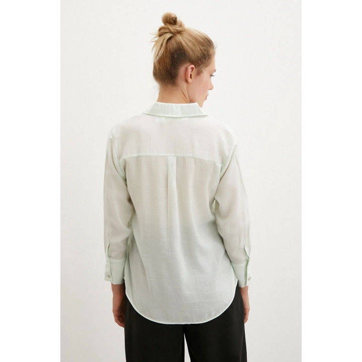 V Yaka Robalı Gömlek Mint