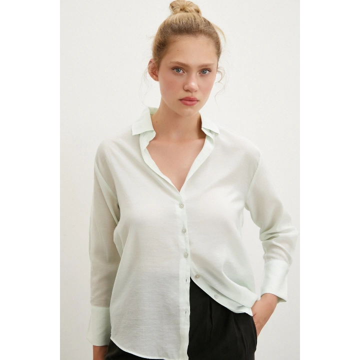 V Yaka Robalı Gömlek Mint