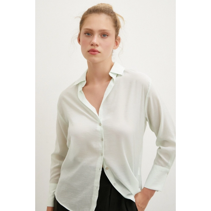 V Yaka Robalı Gömlek Mint