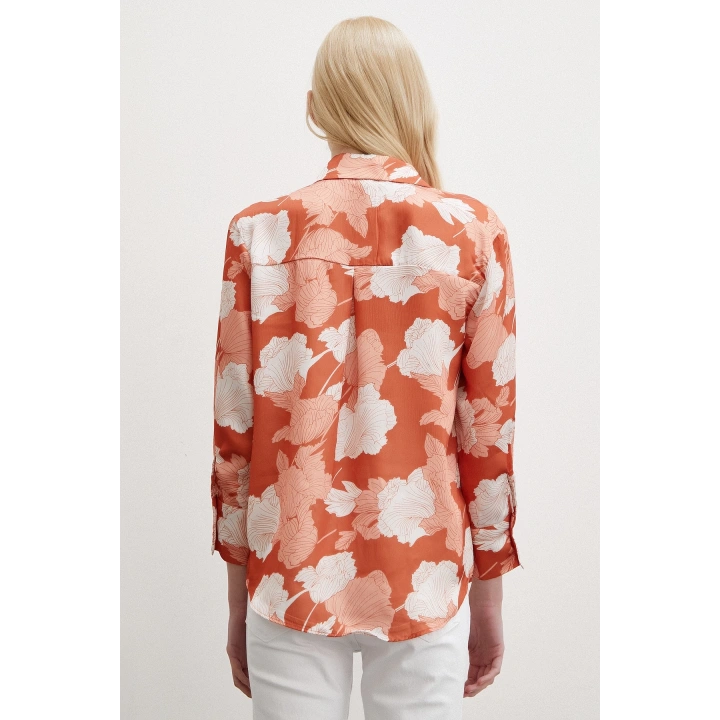 V Yaka Saten Gömlek Kiremit