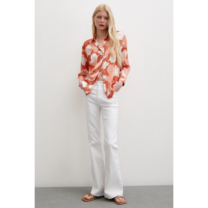 V Yaka Saten Gömlek Kiremit