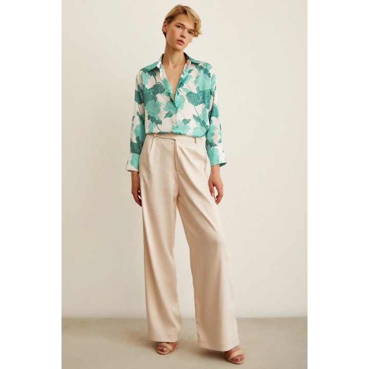 V Yaka Saten Gömlek Yeşil