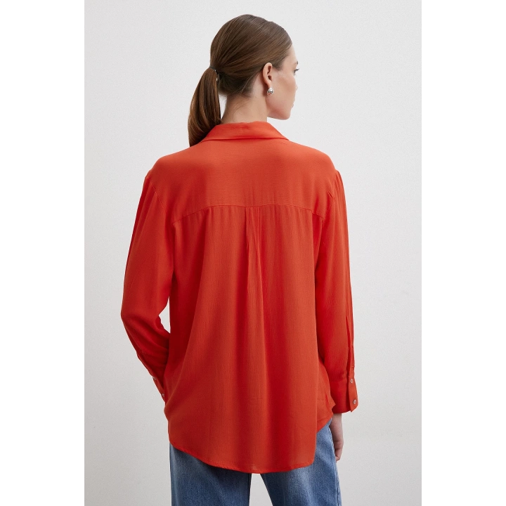 V Yaka Viskon Gömlek Oranj