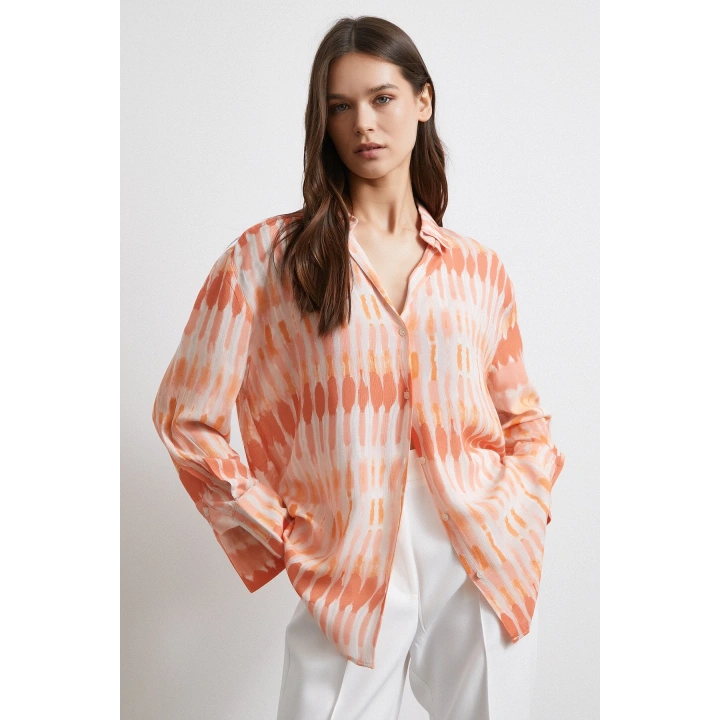 V Yaka Viskon Maroken Gömlek Oranj