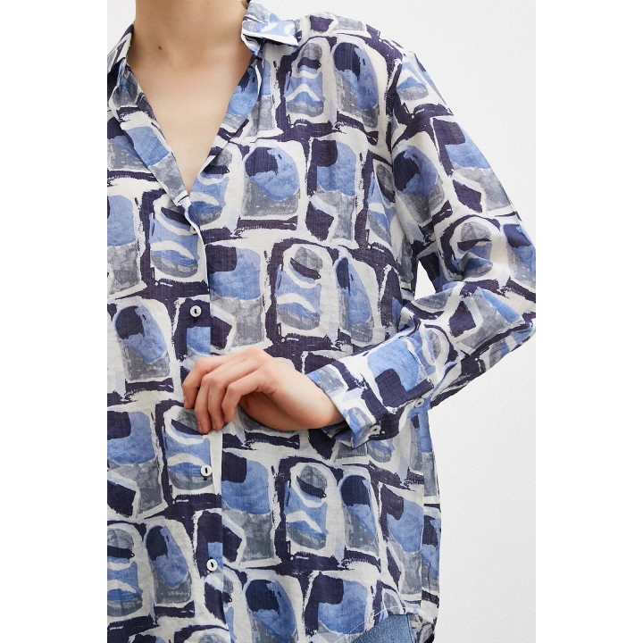 Van Gogh Desenli Gömlek Mavi