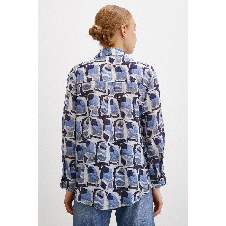 Van Gogh Desenli Gömlek Mavi