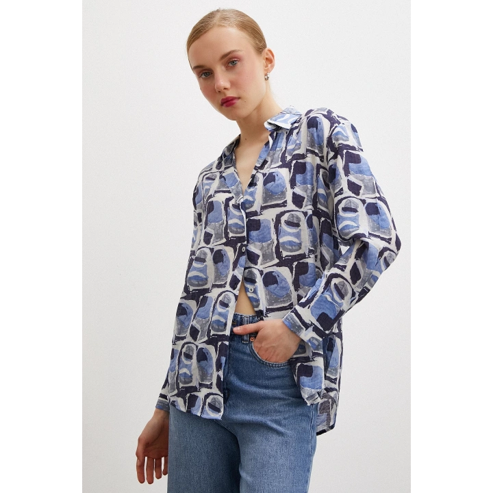 Van Gogh Desenli Gömlek Mavi