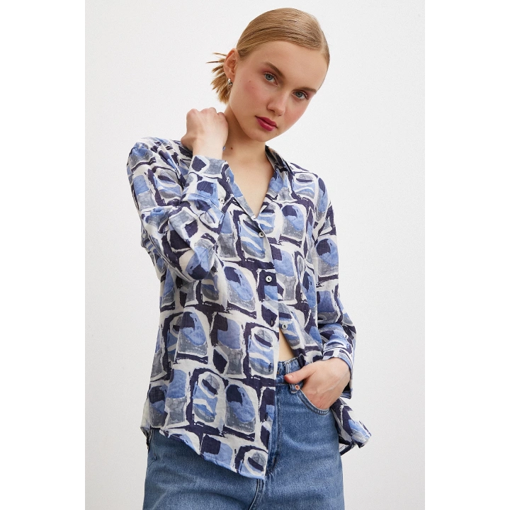 Van Gogh Desenli Gömlek Mavi