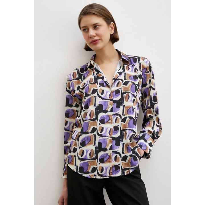Van Gogh Desenli Gömlek Mor