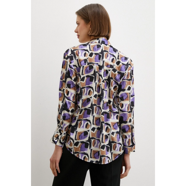 Van Gogh Desenli Gömlek Mor