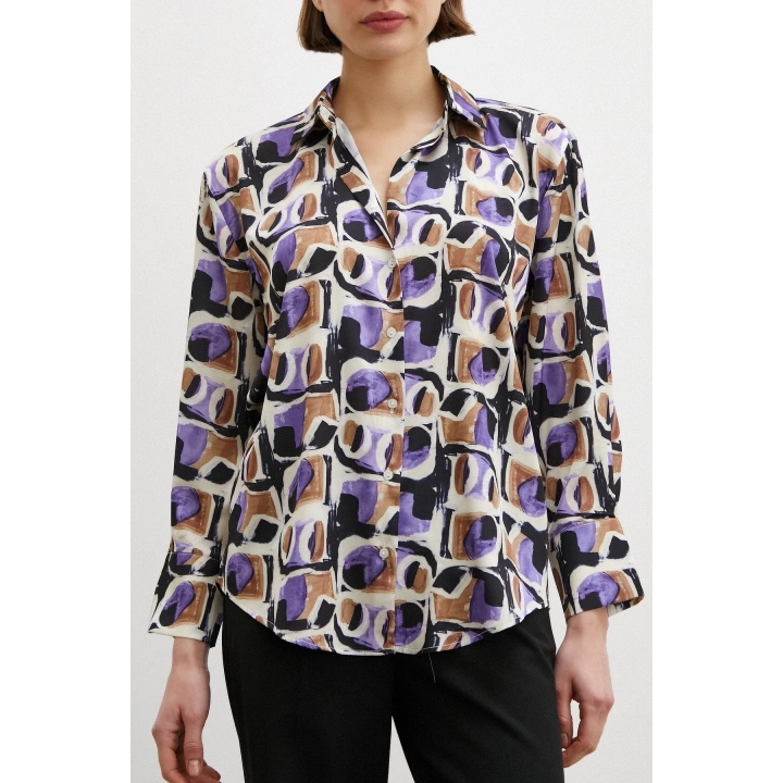 Van Gogh Desenli Gömlek Mor