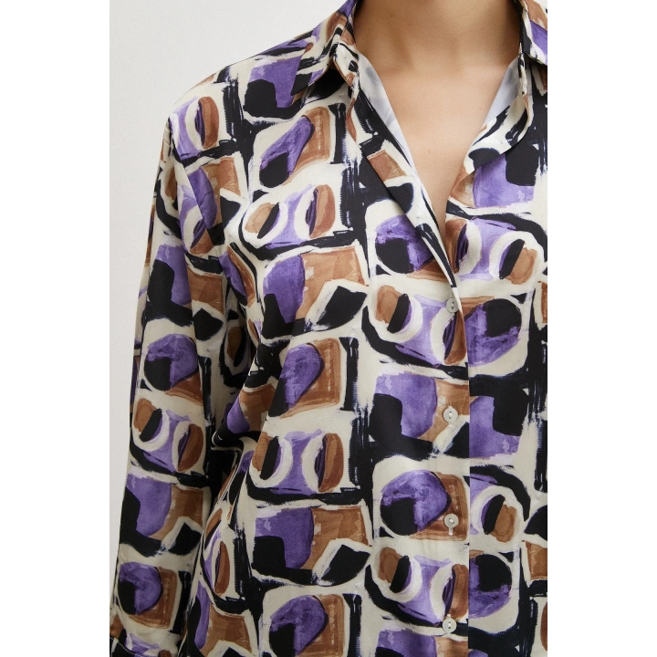 Van Gogh Desenli Gömlek Mor