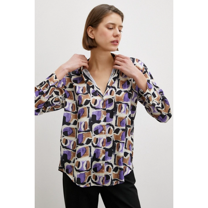Van Gogh Desenli Gömlek Mor