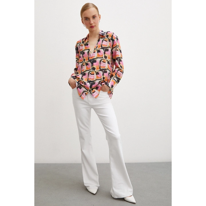 Van Gogh Desenli Gömlek Oranj