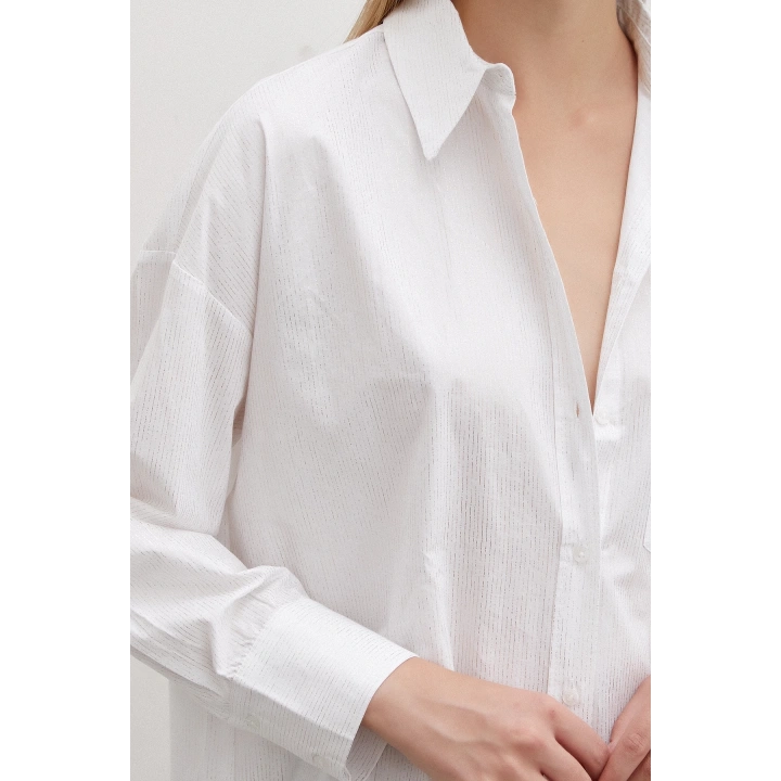 Varaklı Poplin Gömlek Beyaz