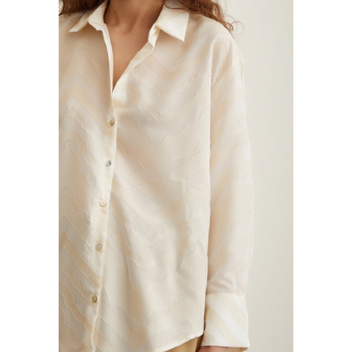 Viskon Flamlı Gömlek Krem
