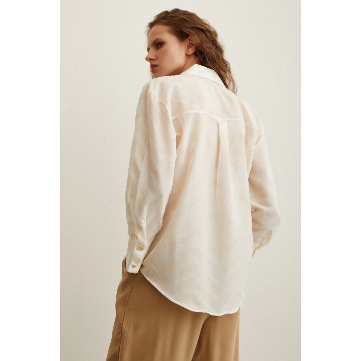 Viskon Flamlı Gömlek Krem