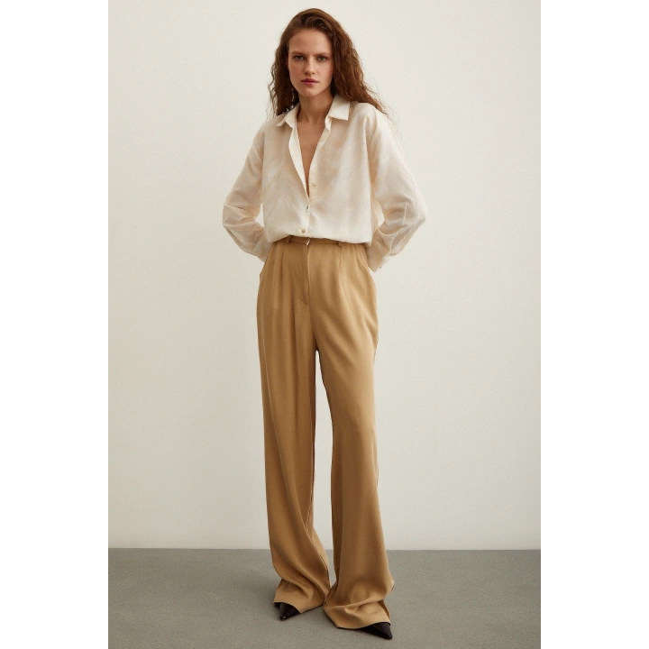 Viskon Flamlı Gömlek Krem