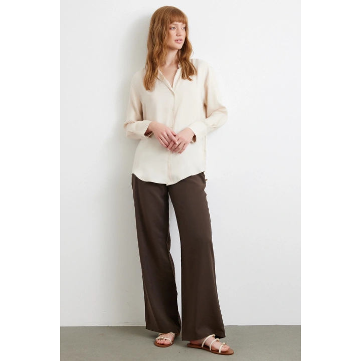 Viskon Saten Gömlek Bej