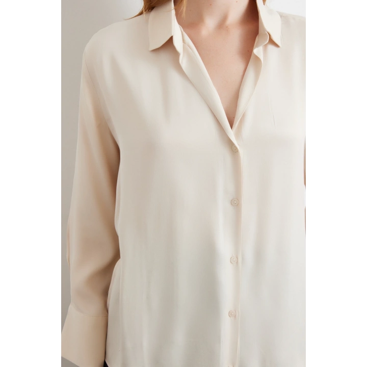 Viskon Saten Gömlek Bej