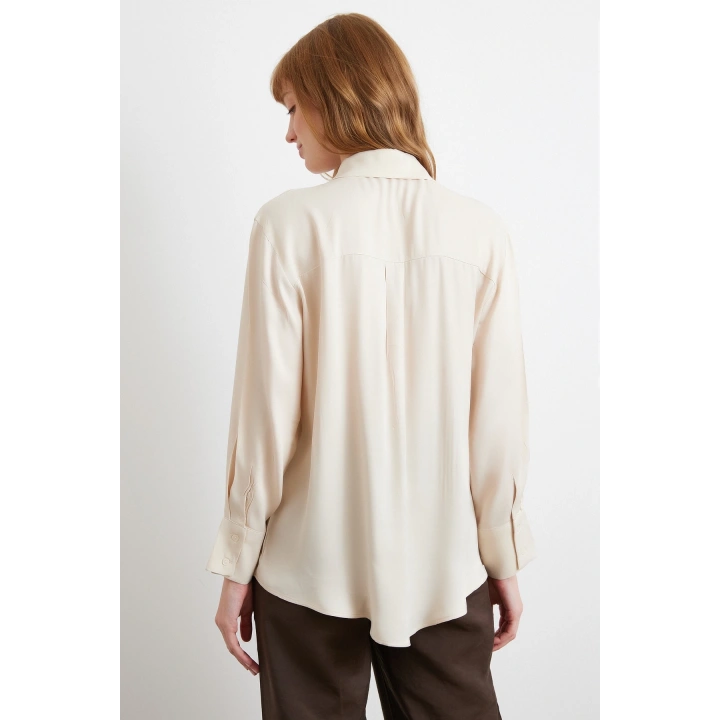 Viskon Saten Gömlek Bej