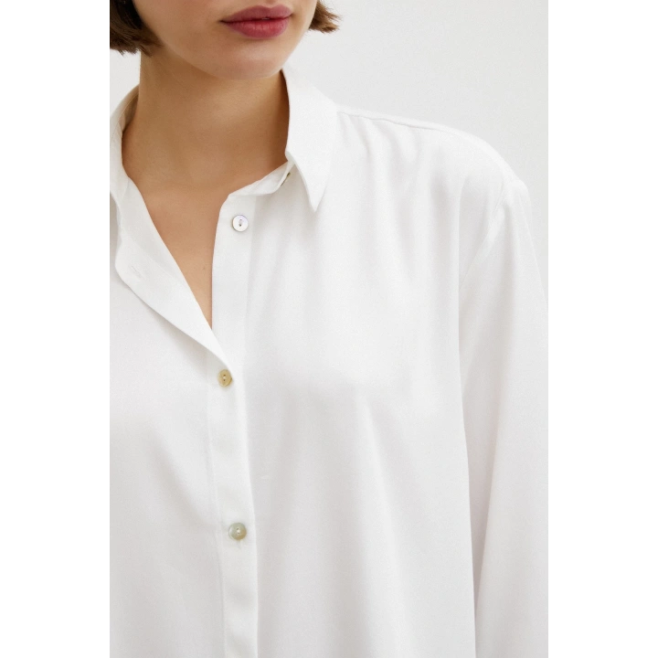 Viskon Saten Gömlek Beyaz
