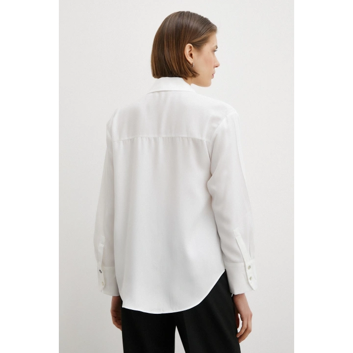 Viskon Saten Gömlek Beyaz