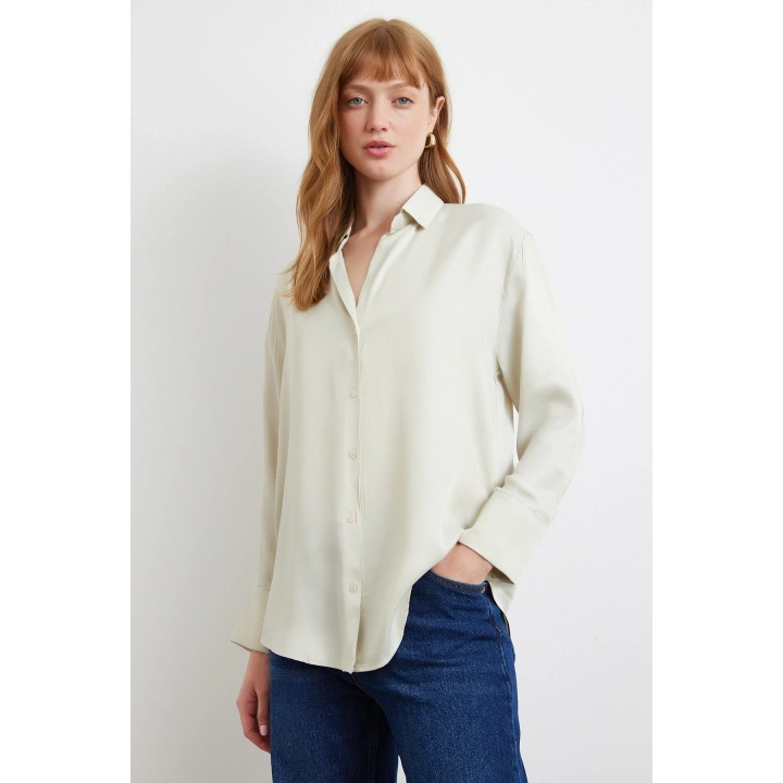 Viskon Saten Gömlek Gri