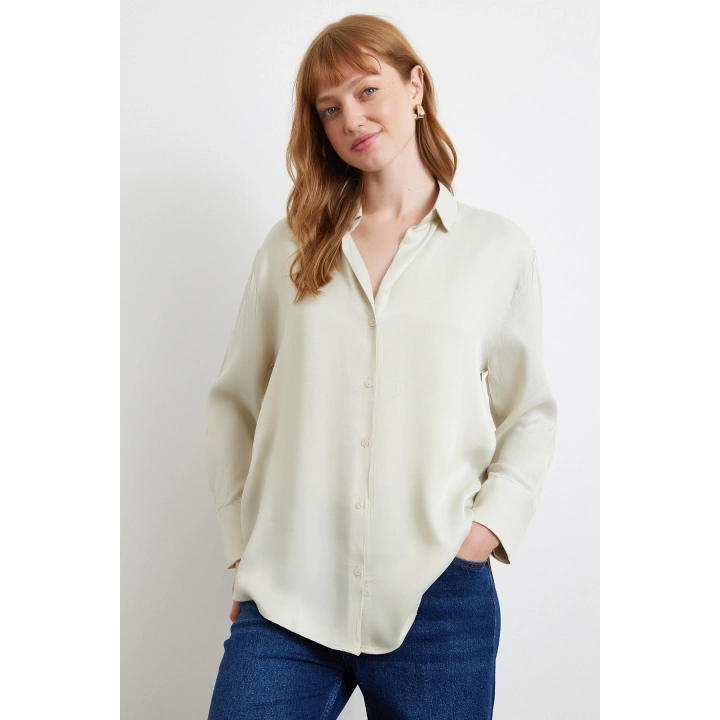 Viskon Saten Gömlek Gri