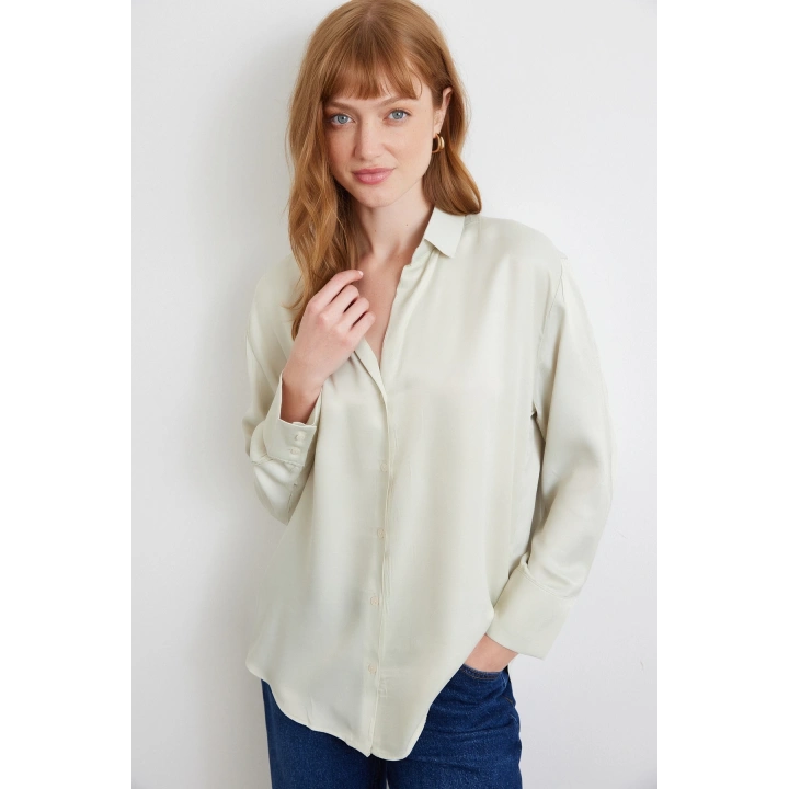 Viskon Saten Gömlek Gri