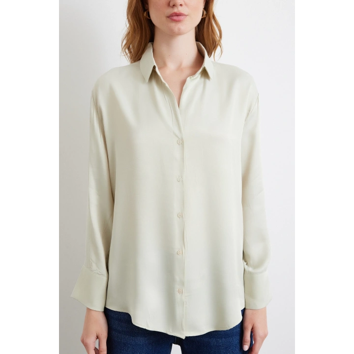 Viskon Saten Gömlek Gri