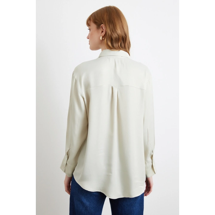 Viskon Saten Gömlek Gri