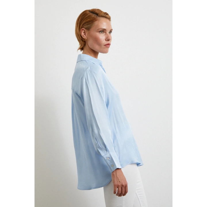 Viskon Saten Gömlek Mavi