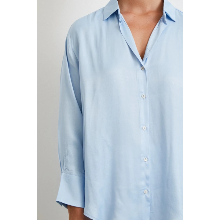 Viskon Saten Gömlek Mavi