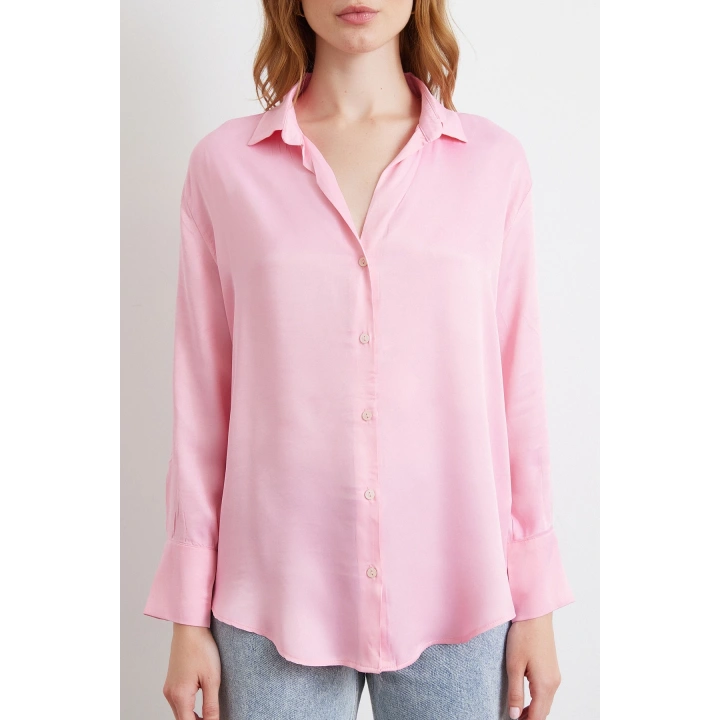Viskon Saten Gömlek Pembe