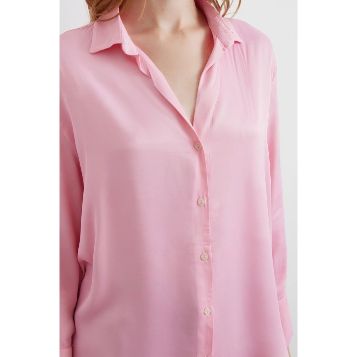 Viskon Saten Gömlek Pembe