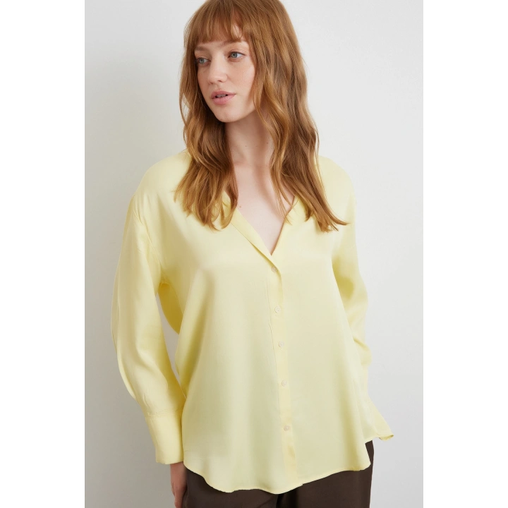 Viskon Saten Gömlek Sarı