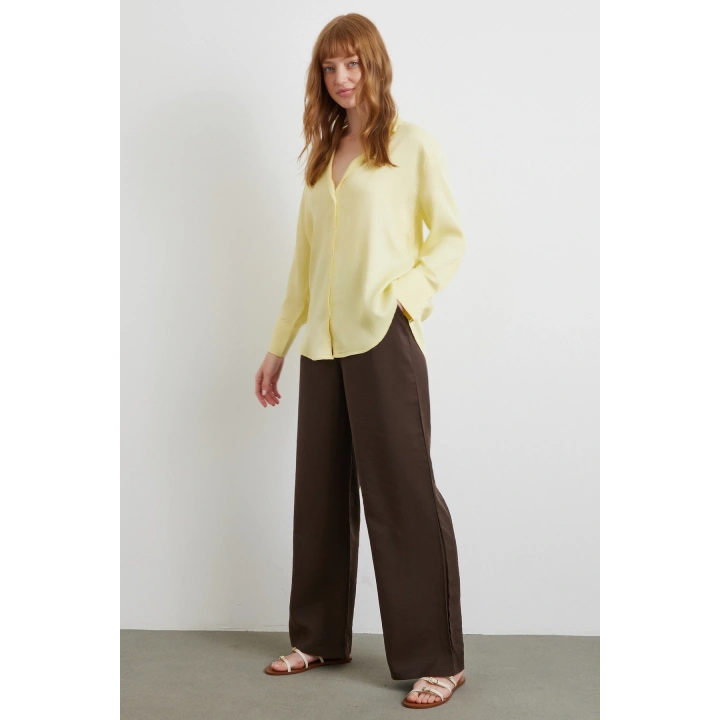 Viskon Saten Gömlek Sarı