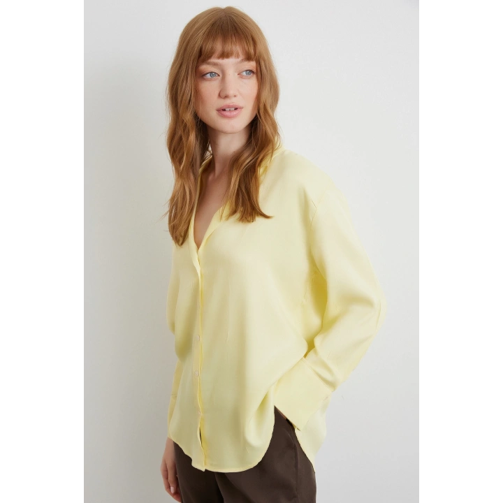 Viskon Saten Gömlek Sarı