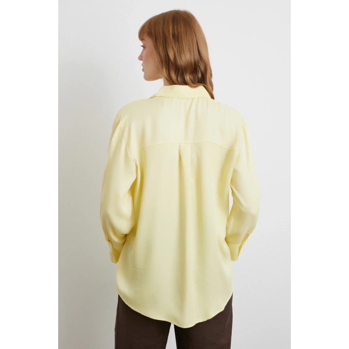 Viskon Saten Gömlek Sarı