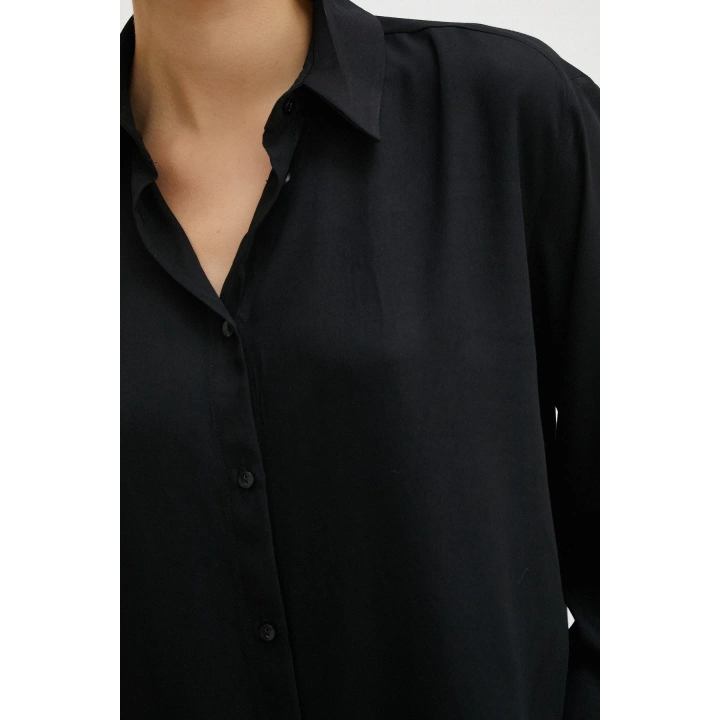 Viskon Saten Gömlek Siyah