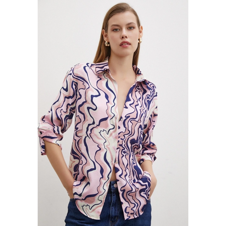 Wave Effect Basic Gömlek Pembe