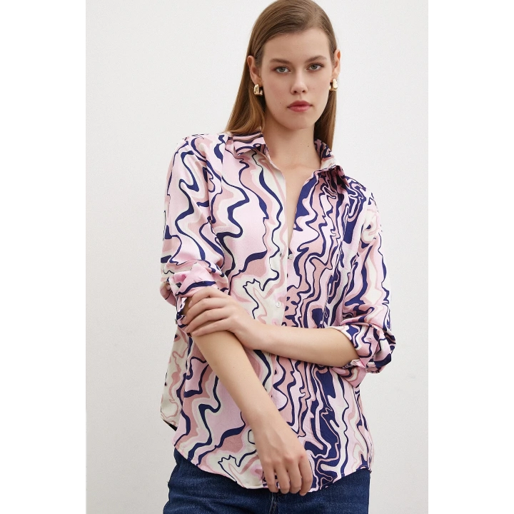 Wave Effect Basic Gömlek Pembe