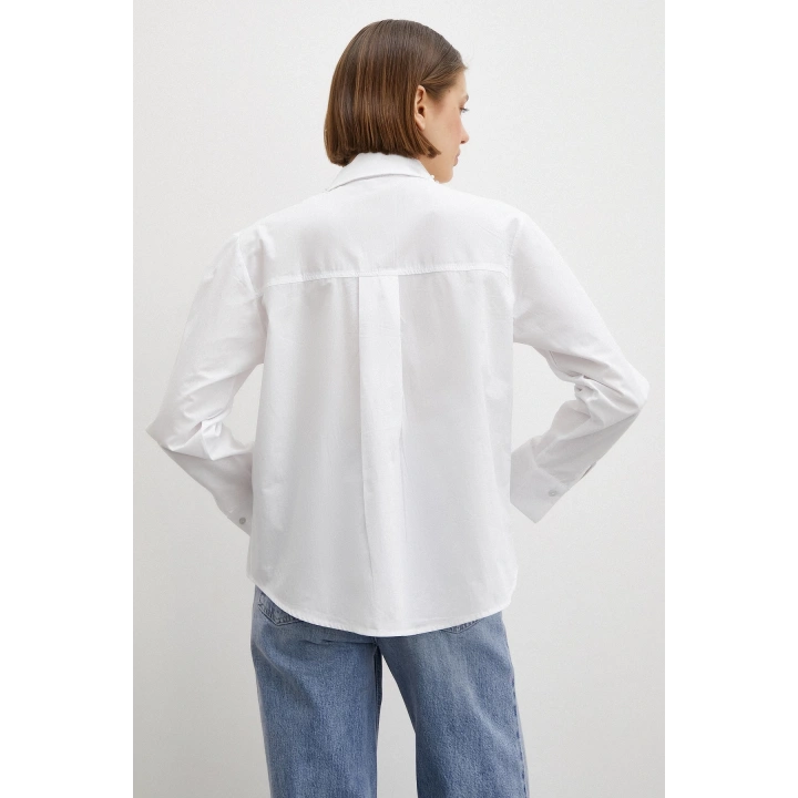 Yaka İncili Poplin Gömlek Beyaz