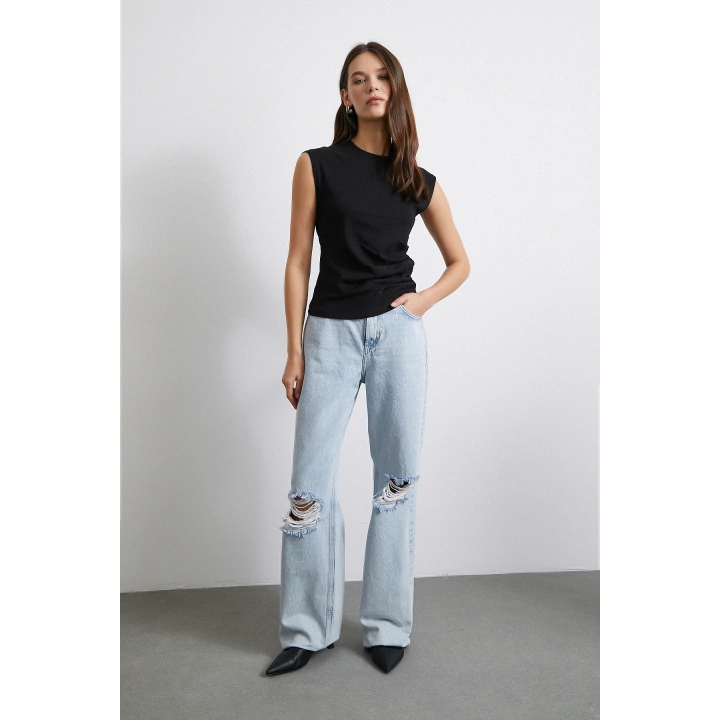 Yanı Büzgülü T-shirt Siyah