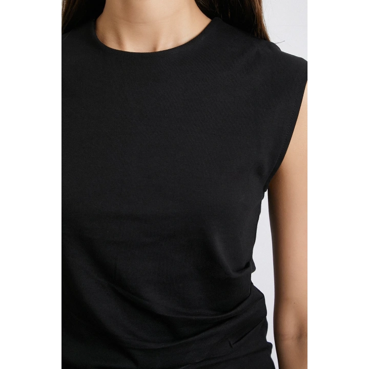 Yanı Büzgülü T-shirt Siyah