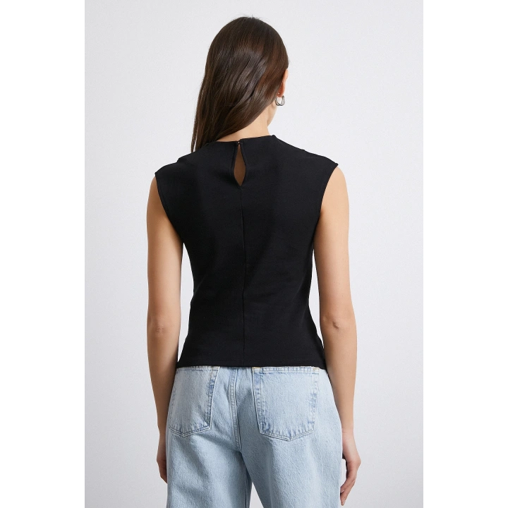 Yanı Büzgülü T-shirt Siyah