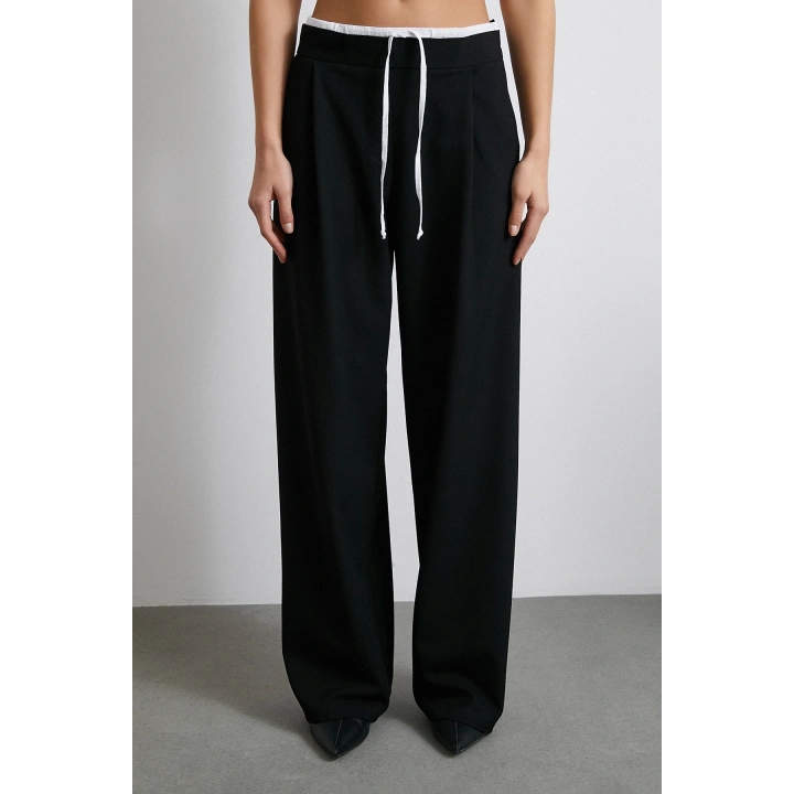 Yanı Fermuarlı Garnili Pantolon Siyah