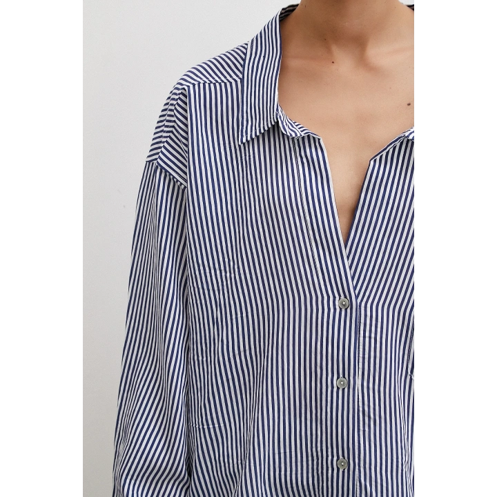 Yarasa Kol Çizgili Gömlek Beyaz