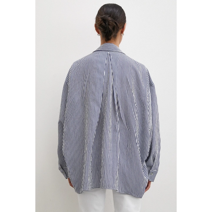 Yarasa Kol Çizgili Gömlek Beyaz